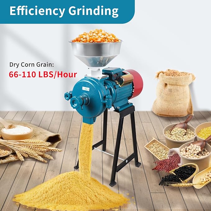 Snowtaros Electric Grain Mill Grinder 3000W 110V, Commercial Corn Grinder with Funnel, Dry Feed Grain Mill Machine, Thickness Adjustable, Powder Grinder for Grain Corn Rice Herbs Pepper (Dry Use)