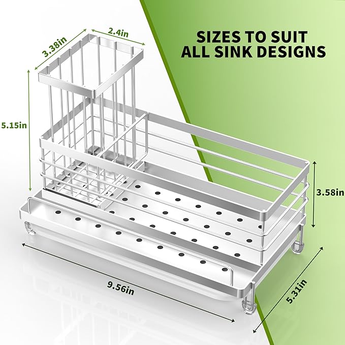 Cisily Stainless Steel Kitchen Sink Caddy Organizer, Sponge Holder for Sink Rustproof, Non-Slip Soap Dish Dispenser Brush Holder Storage, Home & Kitchen Essentials Accessories