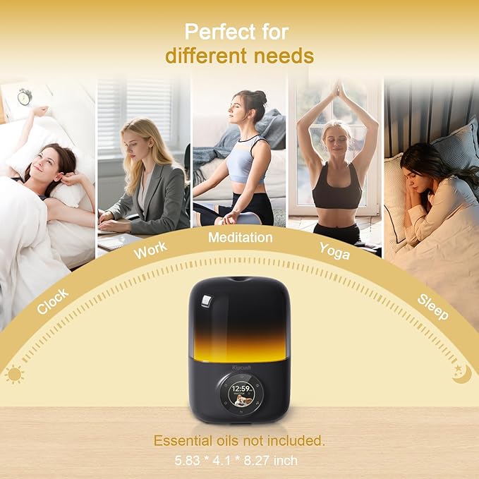 Kipcush Essential Oil Diffuser, 250ML Humidifier withWhite Noise Machine, LED Mood Lighting, TouchScreen,Timer, Auto-Off