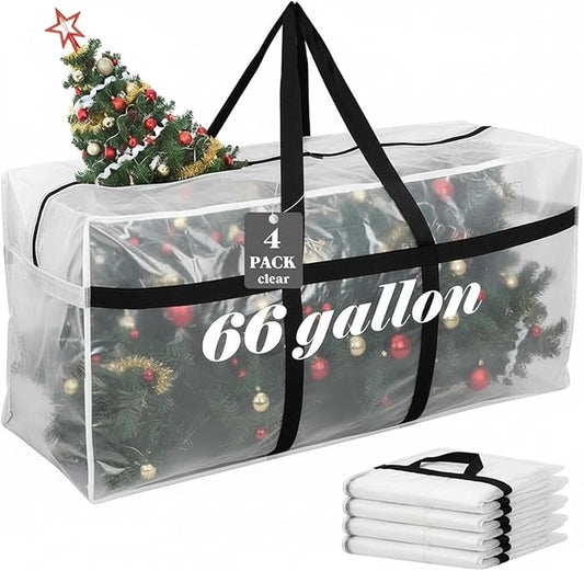 4 Pcs 66 Gallon Large Moving Bags with Zipper and Handles Foldable Storage Duffle Bags Heavy Duty Extra Large Totes for College Dorm Travel Clothes Blankets Bedding Moving (Clear)