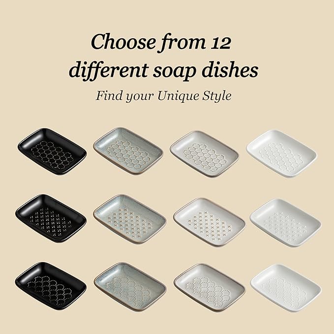 Gomakren Soap Dish for Shower, Christmas Ceramic Soap Dishes for Bar Soap Sponge, Shower Soap Holder Saver Tray for Bathroom Kitchen Sink, Easy to Clean, Beige