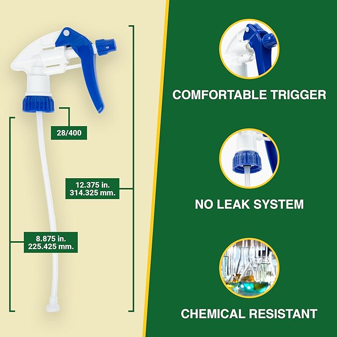 Heluva Green Spray Bottle Nozzle Replacement, Bottle Tops Only - Sprayer Nozzle Triggers for Heavy Duty, Commercial, Home Cleaning Solutions - Fits 8,16,24,32 oz Plastic & Glass Bottles, Blue 6 pack