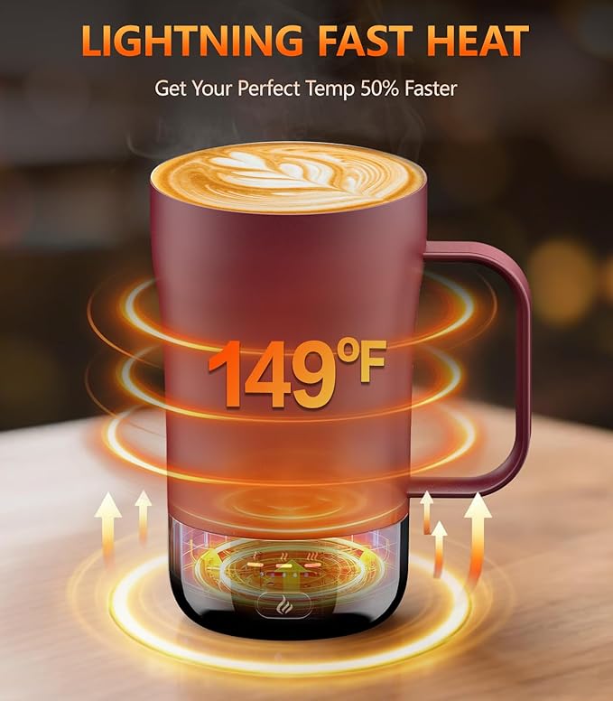 Self-Heating Coffee Mug, 14oz Heated Coffee Mug - Rechargeable Temperature Control Coffee Mug Keep Coffee Hot, Smart Mug Great Gift for Coffee Lovers & Slow Sippers