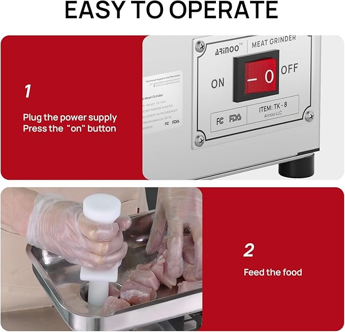 Commercial Electric Meat Grinder #8, 0.5HP Heavy Duty Industrial Stainless Steel Meat Mincer, Sausage Stuffer with 2 Blades, 2 Plates & 3 Sausage Tubes, Meat Grinder Machine for Kitchen,Restaurant