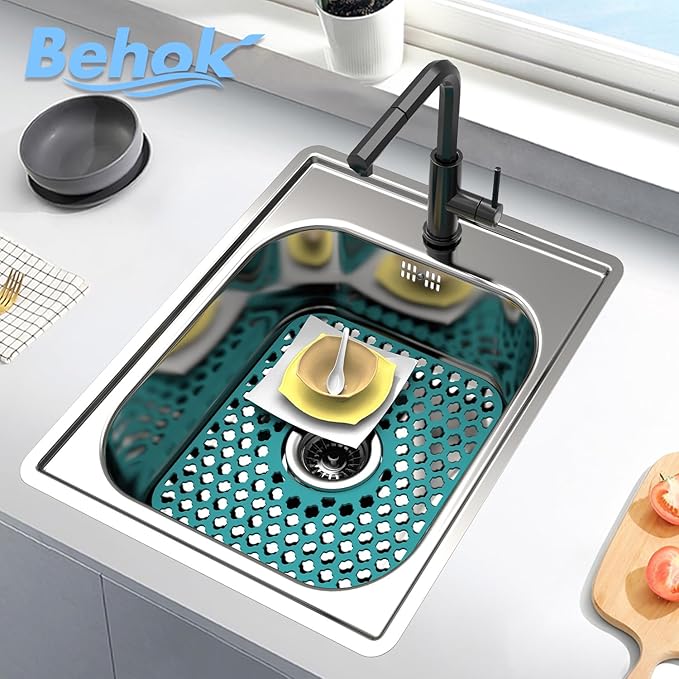 Silicone Sink Protector for Kitchen Bathroom Sink, 2 Pack 13.58"x 11.6" Heat-resistant Mat, Non-Slip and Durable Silicone Protectors, Center Drain (Green)