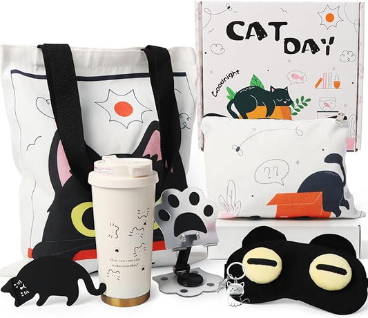 Birthday Gift for Teen Girls/Boys: 7 Pcs Gift Set for Women/Men, Cute Cat Pattern Gift Baskets Ideal for Daughter/Son, Sister/Brother and Friend, Ideal for Christmas Gifts