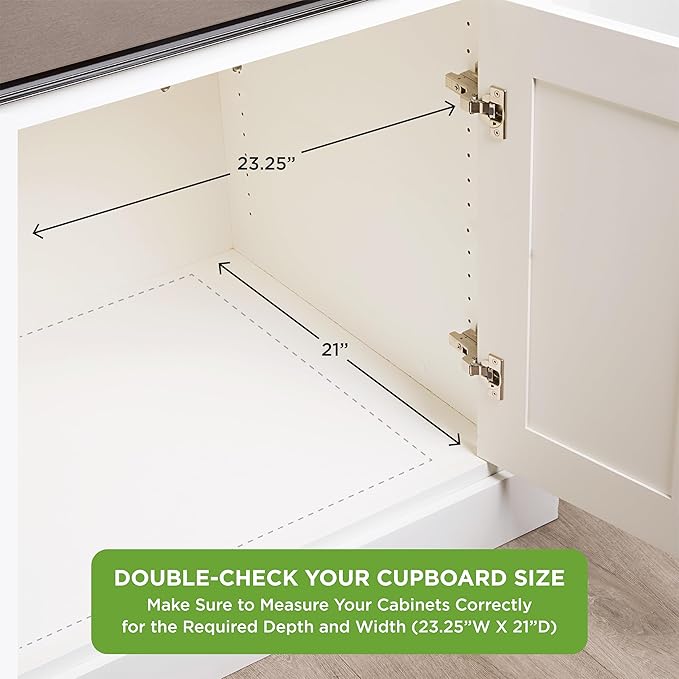 HOLDN’ STORAGE Bamboo Wooden Pull out Cabinet Organizer. 22" W x 21" D - Requires At Least a 23.25" W x 21" D. Cabinet Opening. W/Lifetime Limited Warranty. Bamboo Tray and Heavy gauge metal rails