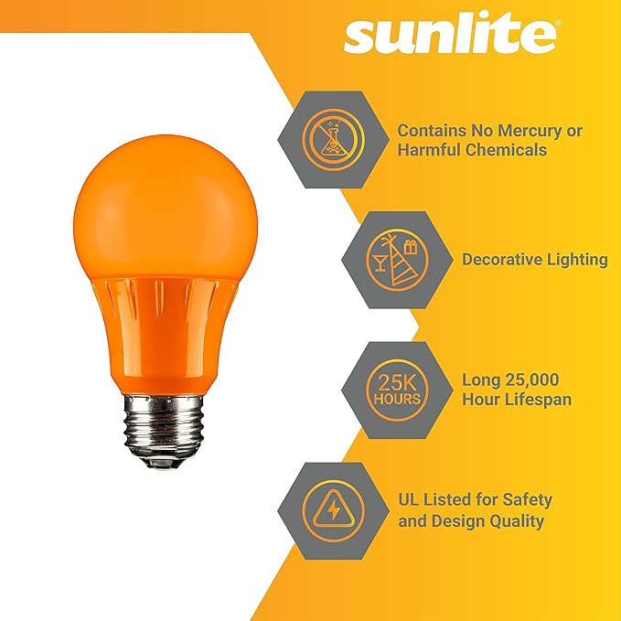 Sunlite 41520-SU LED Decorative 3 Watt (25W Equivilant) Holiday Light Bulb, Halloween Lighting, 120 Volt E26 Medium Base, Non-Dimmable, UL Listed, Orange and Purple 4 Pack