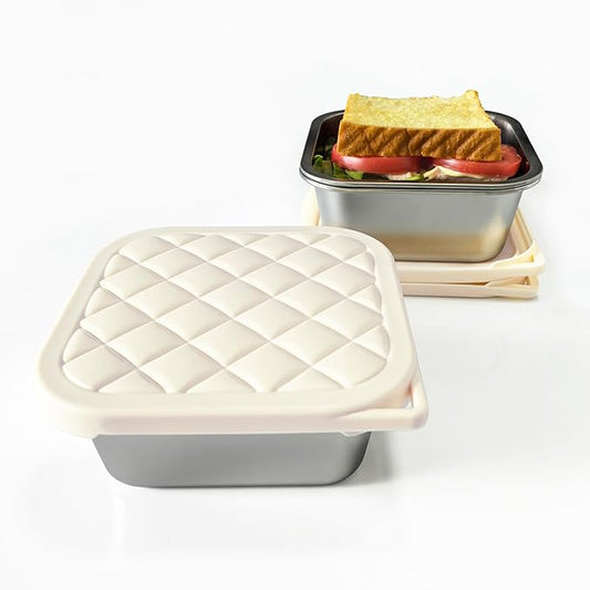 F.Y.Dreams 3 Pack 304 Stainless Steel Sandwich Containers With Silicone Lids/ 3 * 35 OZ/Plastic Free Lunch Box/Metal Bento Box/Meal Prep Food Storage containers/Snack Containers/Cream
