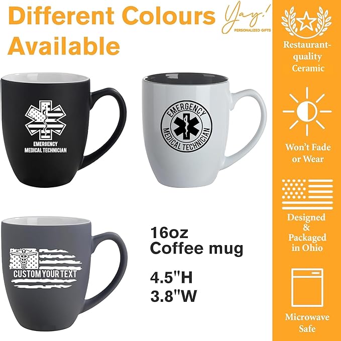 Personalized EMTs Star of Life Mugs, 16oz Custom Coffee Mug with Engraved Name & Text, Funny Gifts for Paramedics and EMTS, Christmas Birthday Gift for EMTs Emergency Nurse Friends Coworkers