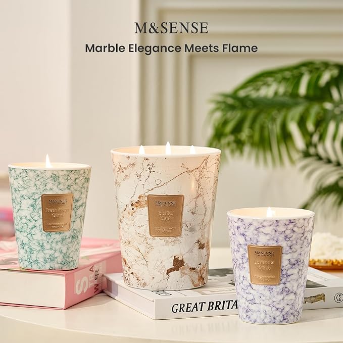 M&SENSE Extra Large Candle 35oz 150H Santal Scented Candle, 3 Wick Highly Scented Jar Candle, XL Candles Gift for Stress Relief, Meditation, Yoga