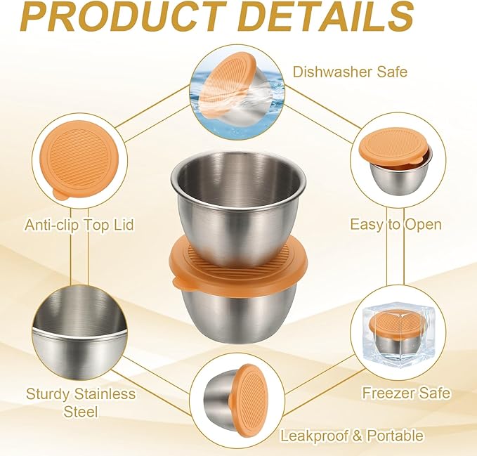 uxcell 1 Set 2.8oz Stainless Steel Salad Dressing Containers with Silicone Lids, Reusable Dipping Sauces Cups, Leakproof Condiment Containers for Picnic Travel Kitchen, Red