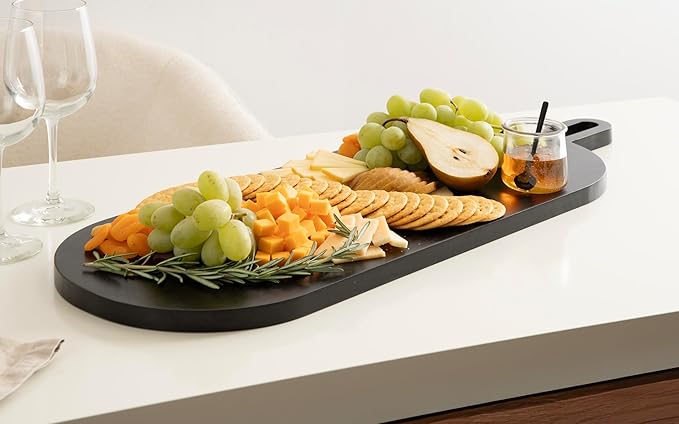 Kate and Laurel Staven Transitional Capsule Serving Board; 30 x 11; Black; Modern Food-Safe Charcuterie Board Made from Solid Mango Wood for Use as Kitchen Countertop Cheese Board