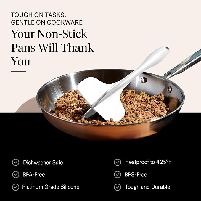 GIR: Get It Right Silicone Quad Meat Chopper - 12 in White - Heat-Resistant & Non-Stick - Potato Masher & Ground Beef Chopper Tool - Burger Smasher