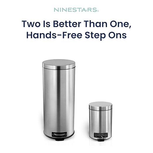 8 Gallon and 1.2 Gallon Combo Set Round Stainless Steel Step on Trash Can, Fingerprint-Resistant Soft Close Lid Hands-Free Trash can, Removable Plastic Inner Bucket Waste Bin, 8 Gal 30L & 1.2 Gal 5L