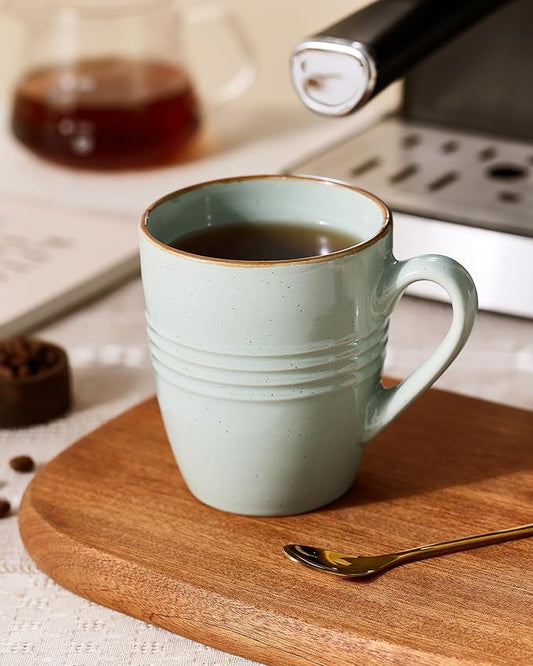 famiware Jupiter Coffee Mugs Set of 4, 14 OZ Coffee Mug, Microwave and Dishwasher Safe, Coffee Cups with Handle for Coffee, Tea, Cocoa, Milk, Light Green