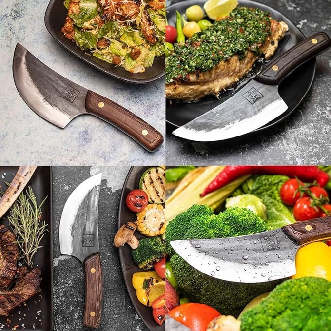 COOLINA Unique 4 Knife Set - Premium High-Carbon Steel Kitchen Knives for Meat Lovers - Altomino Butcher Knife, Galba Heavy-Duty Knife, Machado Rib Splitter, & Kapeni Cleaver