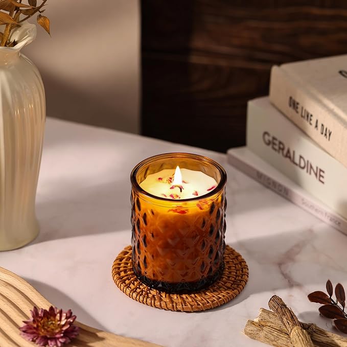 2 Pack Sandalwood Scented Candles for Home Decor, 6.5oz Natural Soy Wax Aromatherapy Jar Candles, Housewarming Gift for Women
