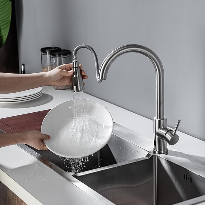 Touchless Kitchen Faucet with Pull Down Sprayer Brushed Nickel Kitchen Faucets Infrared Sensor Kitchen Faucet Touchless Kitchen Sink Faucets Stainless Steel Single Handle Motion Sensor Kitchen Faucets