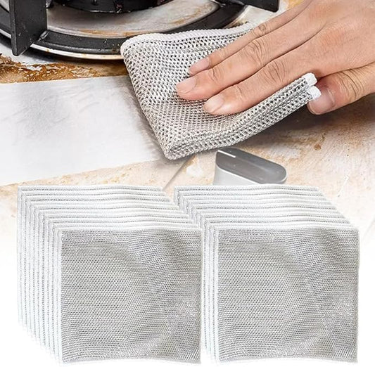 Non Scratch Wire Dishcloth Wet and Dry, 2024 New Kitchen Dish Towels Double Layer Wire Dishwashing Rags Cleaning Pads, Multipurpose Metal Wire Dishcloth Reusable Scrubbing Pads for Kitchen (15PCS)