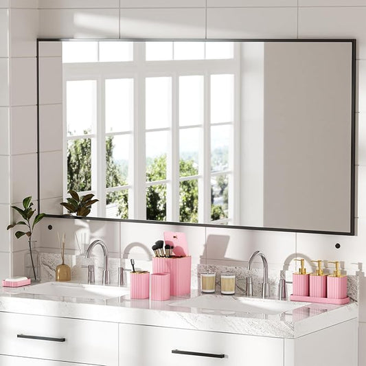 Bathroom Accessory Set - Bathroom Set, 12PC Bathroom Accessories Set, Pink Bathroom Accessories Set, Mini Trash Can, Toilet Brush, Trash Can & Soap Dispenser