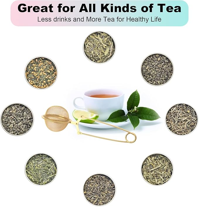 Snap Tea Ball Infuser with Handle; Premium Stainless Steel Fine Mesh Screen Tea Strainer Filters Colander Cullender Sieve Infusion Steeper Maker for Loose Leaf Tea Herbs, 2 Pieces, Golden