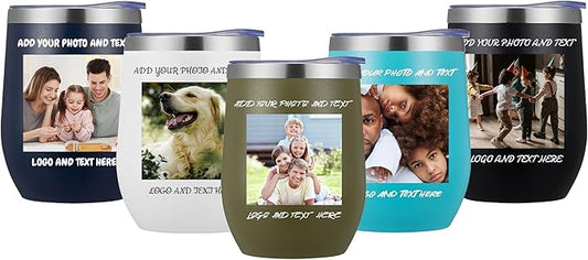 96 Pack Personalized Wine Tumbler,12oz Custom Stainless Steel Coffee Mug,Tumblers with Lids,Customizable with Picture and Names Engraving,Suitable for Woman,Men,Families and Travel