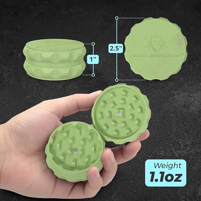2.5" Spice Grinder 2-Piece, Strong Grip By Kozo. (Green)
