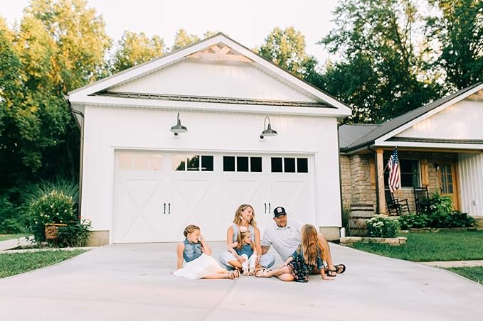 Steel Lighting Co. | Dusk to Dawn | Gardena Barn Light | Outdoor Wall Mounted | 16" Dome | 11" Straight Arm | Farmhouse Light Made in America | Red Exterior/White Interior