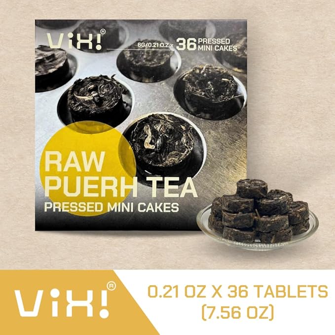 VIXI Raw Puerh Tea, 36 Mini Puer, 100% Natural from Ancient Tea Tree, Premium Green Pu-erh for Hot & Cold Brew