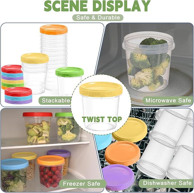 32 oz Plastic Containers with Lids, 12 Pack Stackable Freezer Soup Container, Reusable Clear Food Storage Meal Prep Containers for Snack Fruit, Microwave & Dishwasher Safe, with Pen & Brush