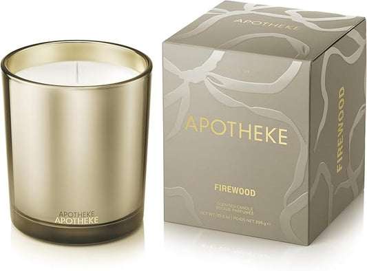Apotheke Signature Scented Candles for Home, Firewood - 10.5 oz - Soy Wax, Non Toxic, Large Jar Brown - Luxury Candle Gifts for Women & Men - Nutmeg, Cardamom, Cedarwood, and Patchouli