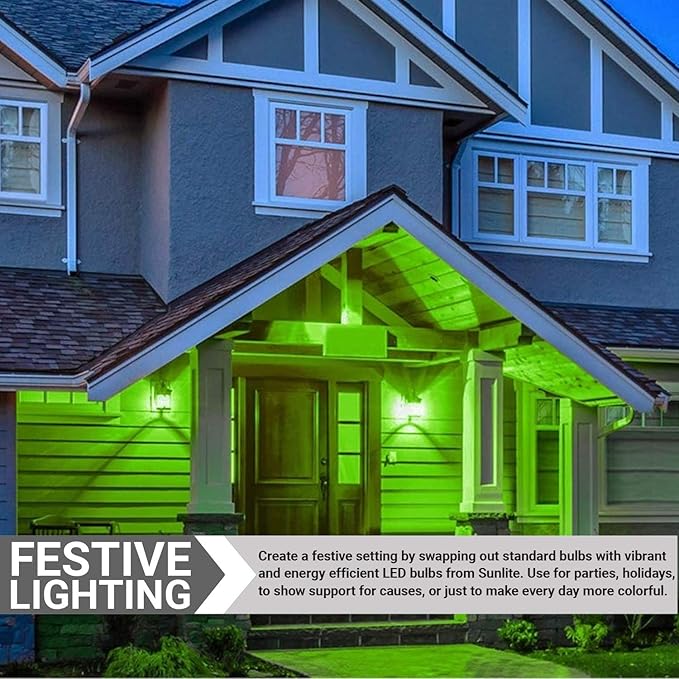 Sunlite 80146 LED A19 Colored Light Bulb, 3 Watts (25w Equivalent), E26 Medium Base, Non-Dimmable, UL Listed, Party Decoration, Holiday Lighting, 1 Count, Green (Pack of 2)