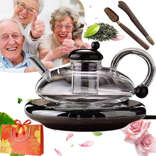 2026 Upgrade - 24 OZ Luxury Glass Teapot with Warmer,Automatic Electric Kettle with Tea Infuser,Teapot and Cup Set with Warmer,New Year Christmas Gift for Tea Lovers (Transparent set)