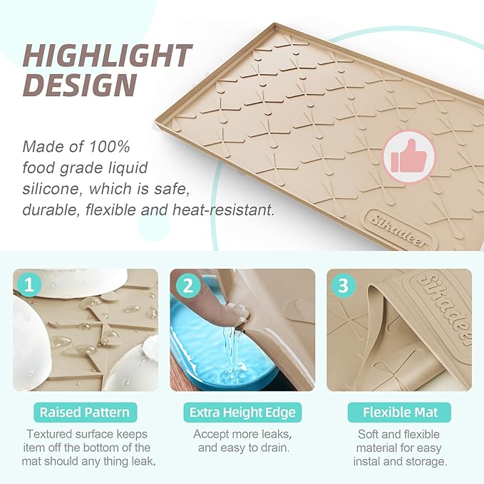 SIKADEER 40" x 22" Under Sink Mat Waterproof, Silicone Mat Kitchen Drawer Shelf and Cabinet Liner, Sink Protector for Kitchen Organizers and Storage, Boot Tray Pet Food Mats