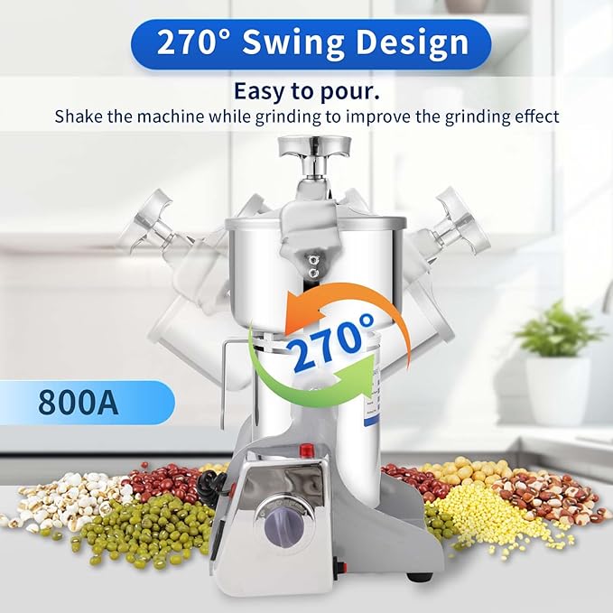 Electric Grain Mill 1800W Superfine Powder Grinder Dry Grinder Machine 36000r/min High-speed Grain Mill 270° swingable Dry Material Grinding Machine Stainless Steel Pulverizer 800g