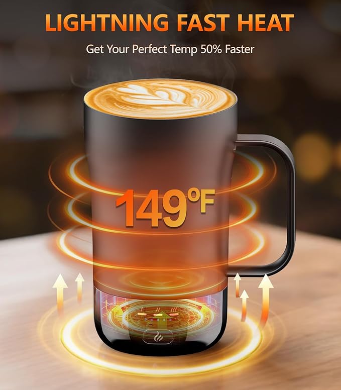 Self-Heating Coffee Mug, 14oz Heated Coffee Mug - Rechargeable Temperature Control Coffee Mug Keep Coffee Hot, Smart Mug Great Gift for Coffee Lovers & Slow Sippers