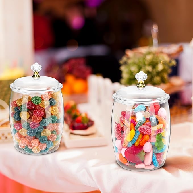4 Pack 64 Oz Plastic Candy Jar with Lids, Airtight Clear Cookie Storage Containers, Leakproof Apothecary Style Kitchen Organization for Home, Wedding, Pantry & Bathroom Decor
