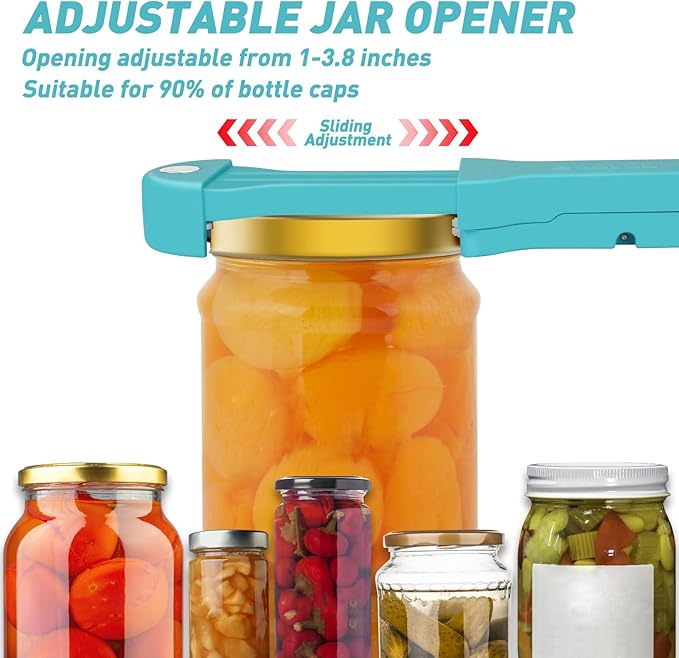 7 in 1 Jar Opener Bottle Opener and Wine Opener for Seniors with Arthritis, Weak Hands, Multi Retractable Magnetic Can Opener, Original Kitchen Lid Opener Tool (Cyan)