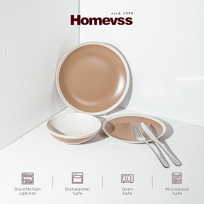 Rock Ridge Stoneware Dinnerware (12pc Set, Beige and Ivory)
