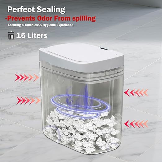 4 Gallon Automatic Sensor Trash Can - Smart Touchless Garbage Bin with Lid, Plastic Waterproof Material for Bathroom, Office, Kitchen, Bedroom (10.63 x 7.17 x 12.13 inches) Two White Pieces