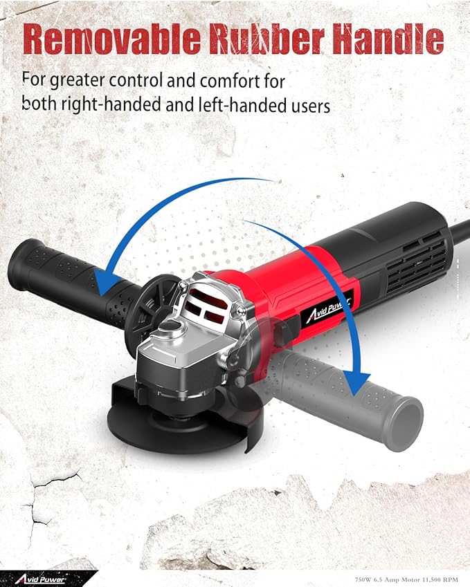 AVID POWER Angle Grinder 4-1/2 inch Electric Grinder Tools 750W 6.5 Amp Metal Grinder, 11500 RPM, with Grinding and Cutting Wheels, Auxiliary Handle, Wrench for Cutting and Grinding