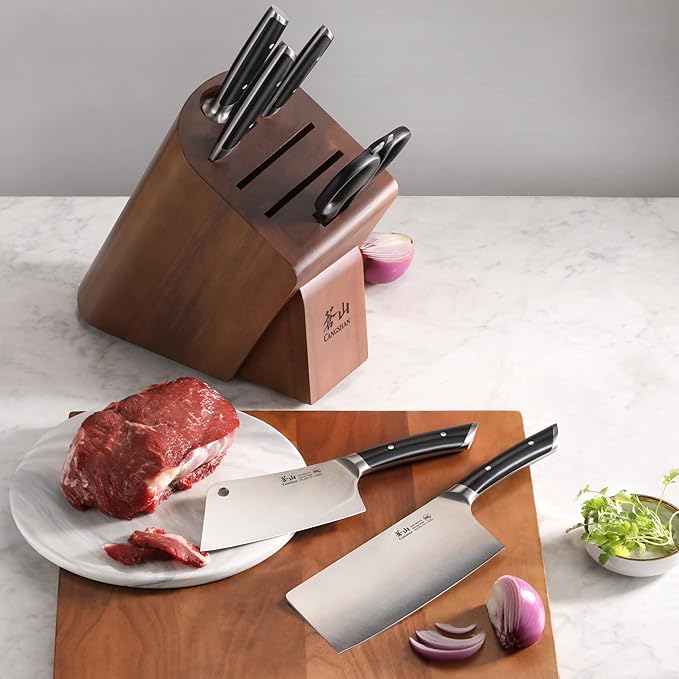 Cangshan HELENA Series German Steel Forged Cleaver Knife Block Set (7-Piece, Black)