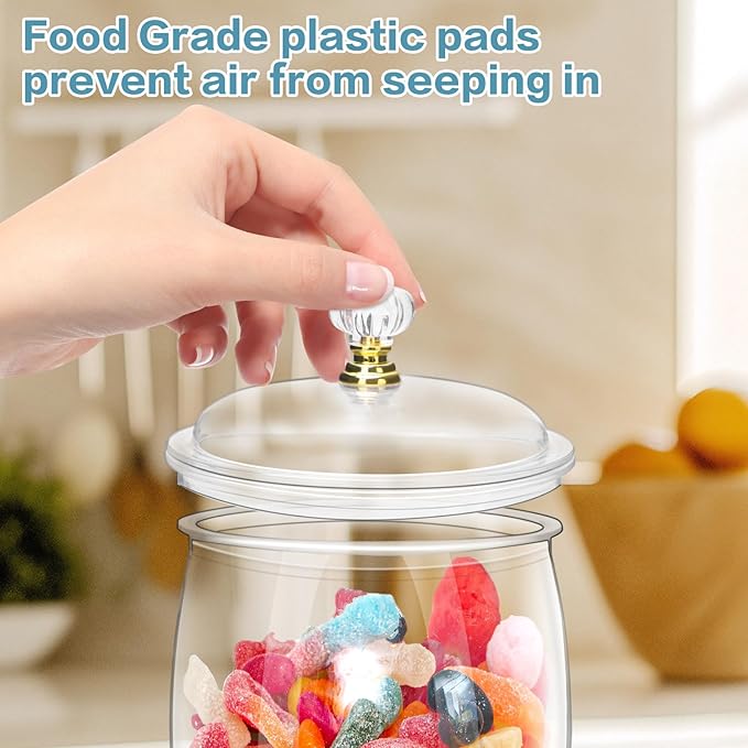 4 Pack 64 Oz Plastic Candy Jar with Lids, Airtight Clear Cookie Storage Containers, Leakproof Apothecary Style Kitchen Organization for Home, Wedding, Pantry & Bathroom Decor