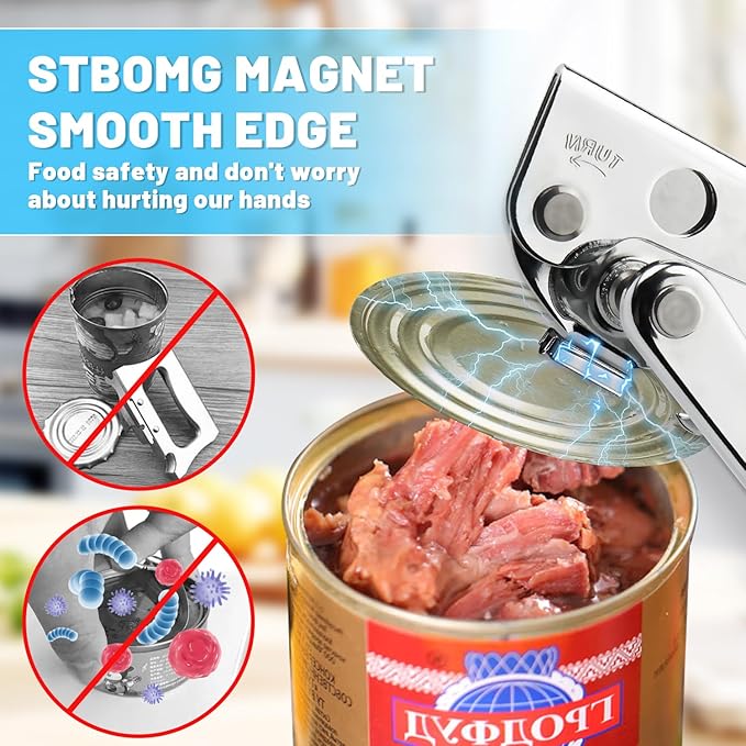 Commercial Can Opener,Stainless Steel Heavy Duty Hand Crank Manual Can Openers with Comfortable Extra-long Handles,Ergonomic Design,Black