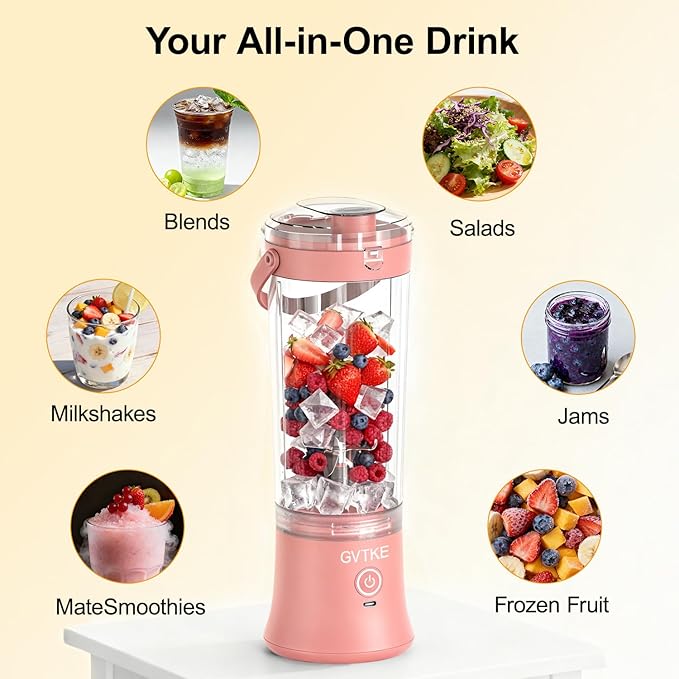 Portable Blender Dual Mode 18000RPM 20Oz Blending Cup Ice Crushing Smoothie Frozen Fruit Mini For Home Gym Travel(Pink)