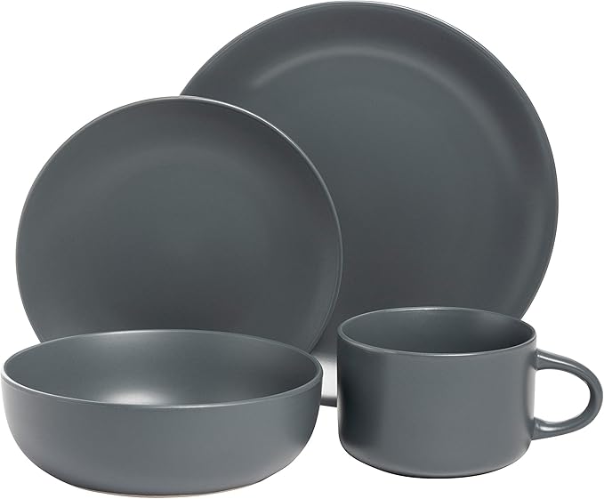 10 Strawberry Street Wazee Matte Coupe Dinnerware Set, 16 pc, Charcoal Gray