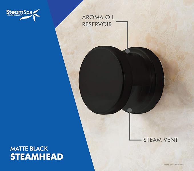 SteamSpa Executive 12 KW QuickStart ACU-Steam Bath Generator Package with Built-in Auto Drain and Install Kit in Matte Black | Steam Generator Kit with Dual Control Panel Steamhead 240V | EXT1200MB-A