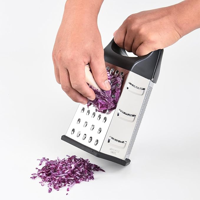9" 6-Sided Cheese Grater with Handle, Stainless Steel, Rust Proof & Dishwasher Safe