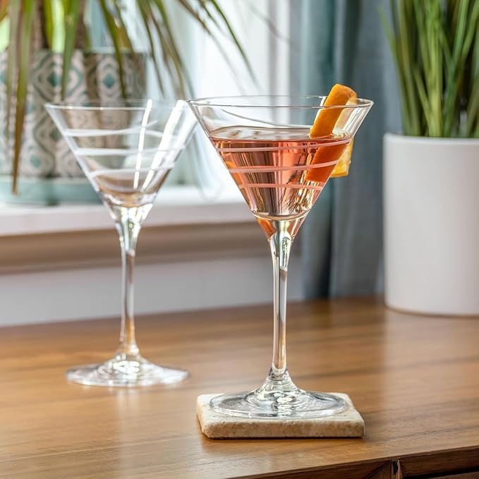 Rolf Glass Twist Martini Glass | 10oz Cocktail Glasses | Lead-Free and Diamond Engraved | Made in the USA | Contemporary, Modern Spiral Design | Set of 2